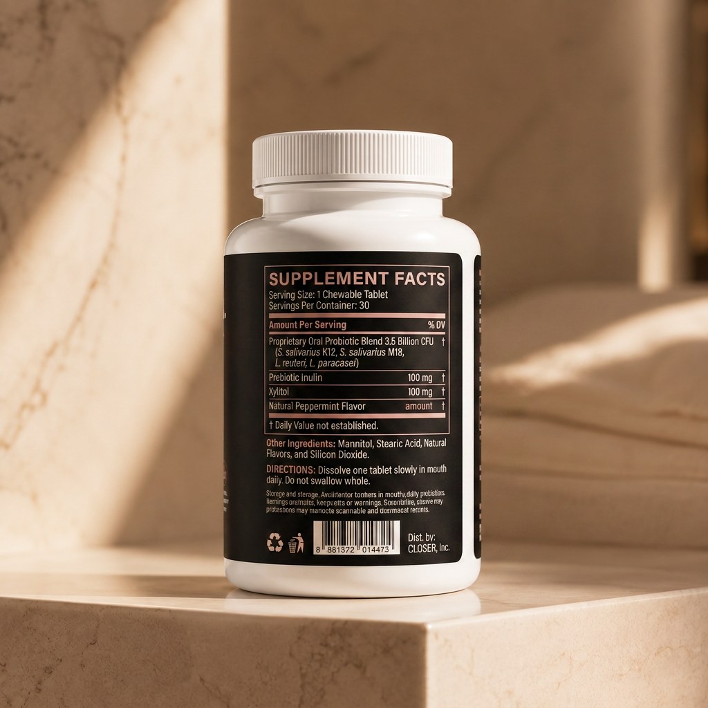 Rear of the CLOSER. bottle showing the Supplement Facts panel