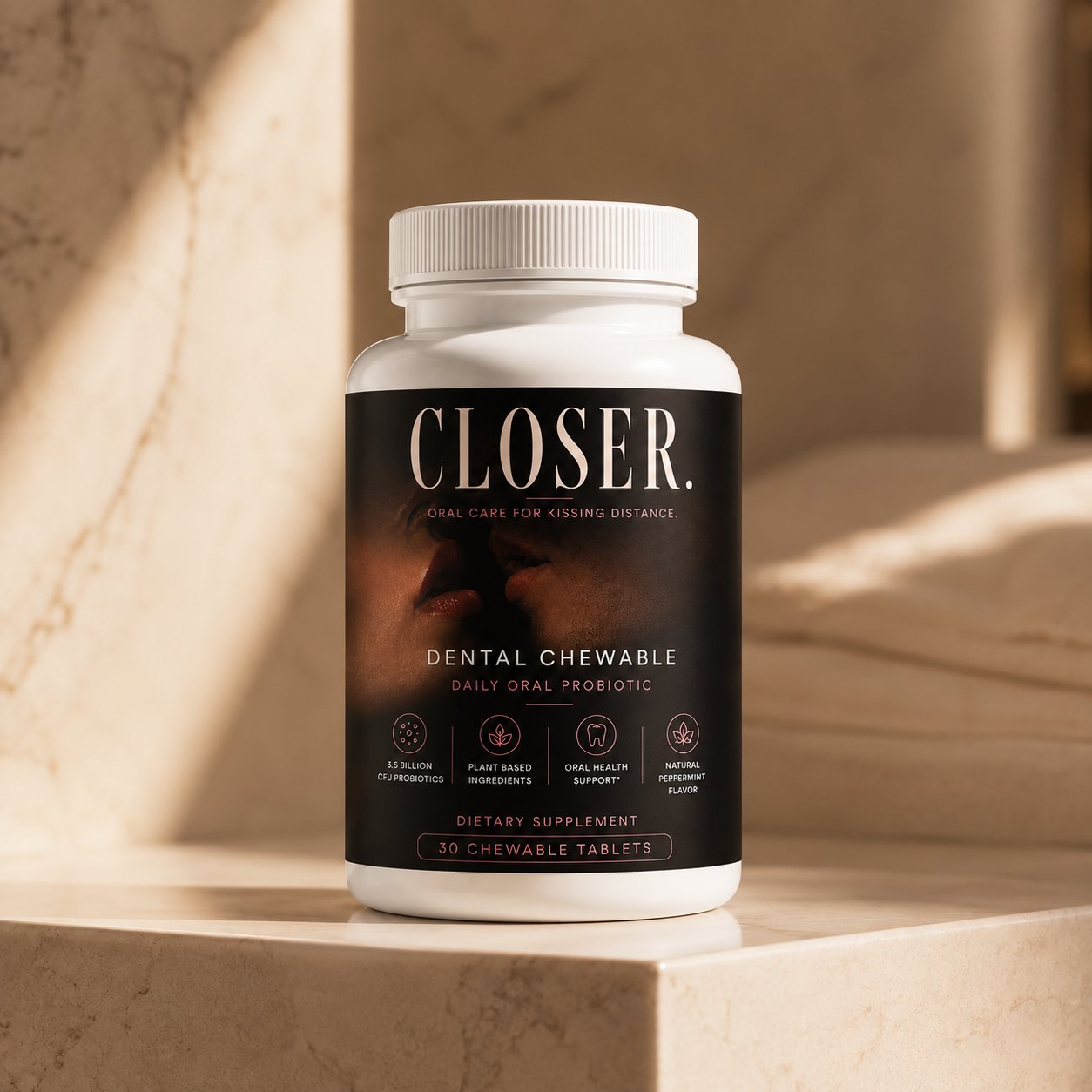 CLOSER. The Daily Oral oral probiotic chewable bottle
